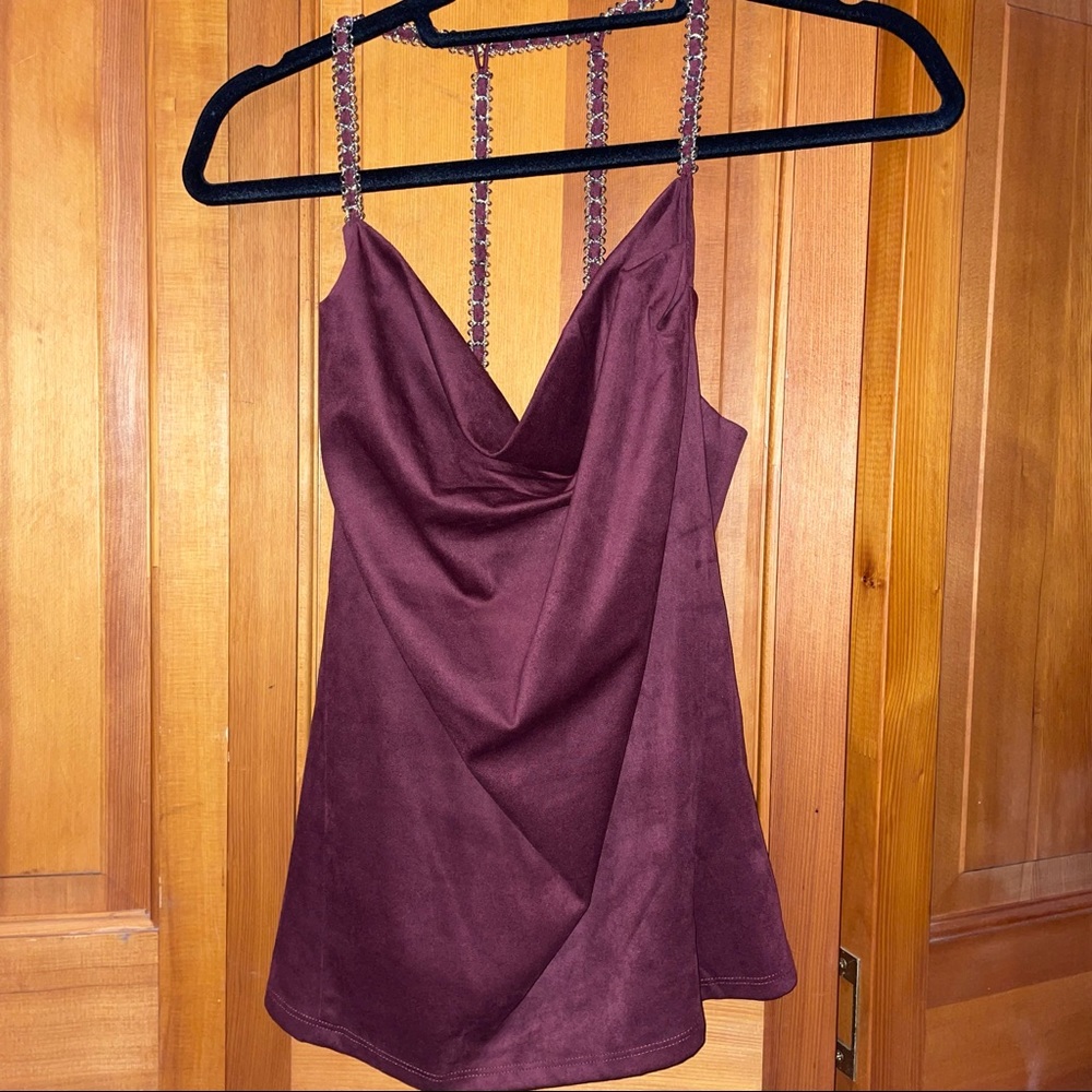 NWOT Maroon Suede-Like Cowl Neck Top
